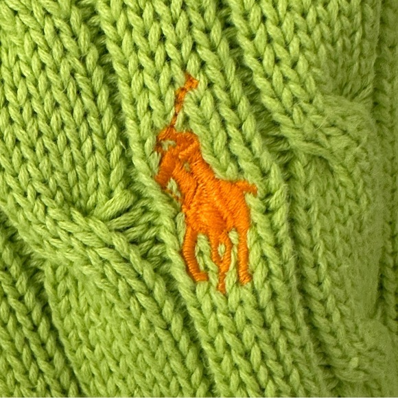 RALPH LAUREN Lime Green Cable Knit Cotton Sweater Women’s Preppy Pullover Size M - Picture 8 of 12